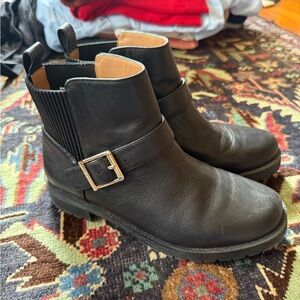 Black Leather Ankle Boots with Buckle